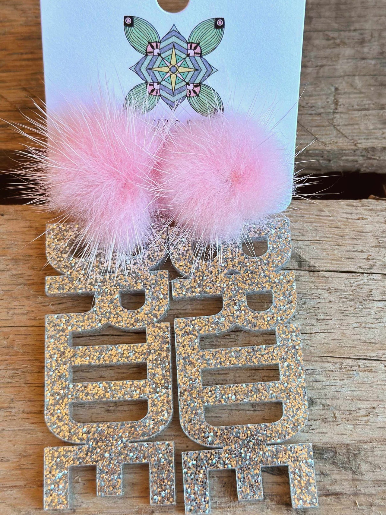 Here Comes The Bride Earrings - Silver Glitter With Light Pink Pom
