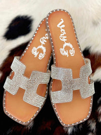 Thumbnail for silver rhinestone slide sandals - H street sandals.