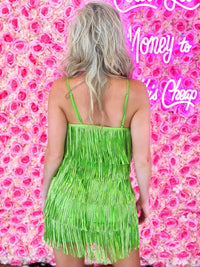Thumbnail for Wrangled In Lime Fringe Dress