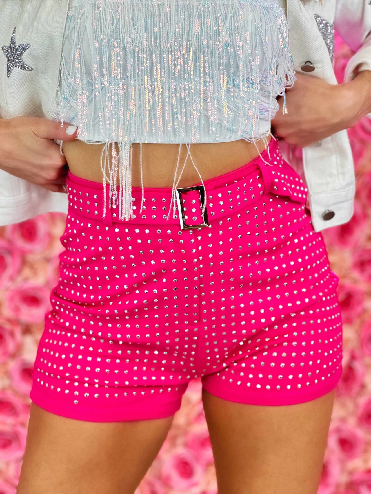 Barbie pink shorts with silver studs