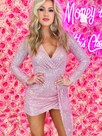 Thumbnail for Pink sequin mini dress with long sleeves