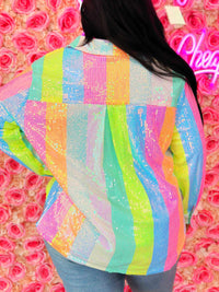Thumbnail for Neon striped sequin button down shirt