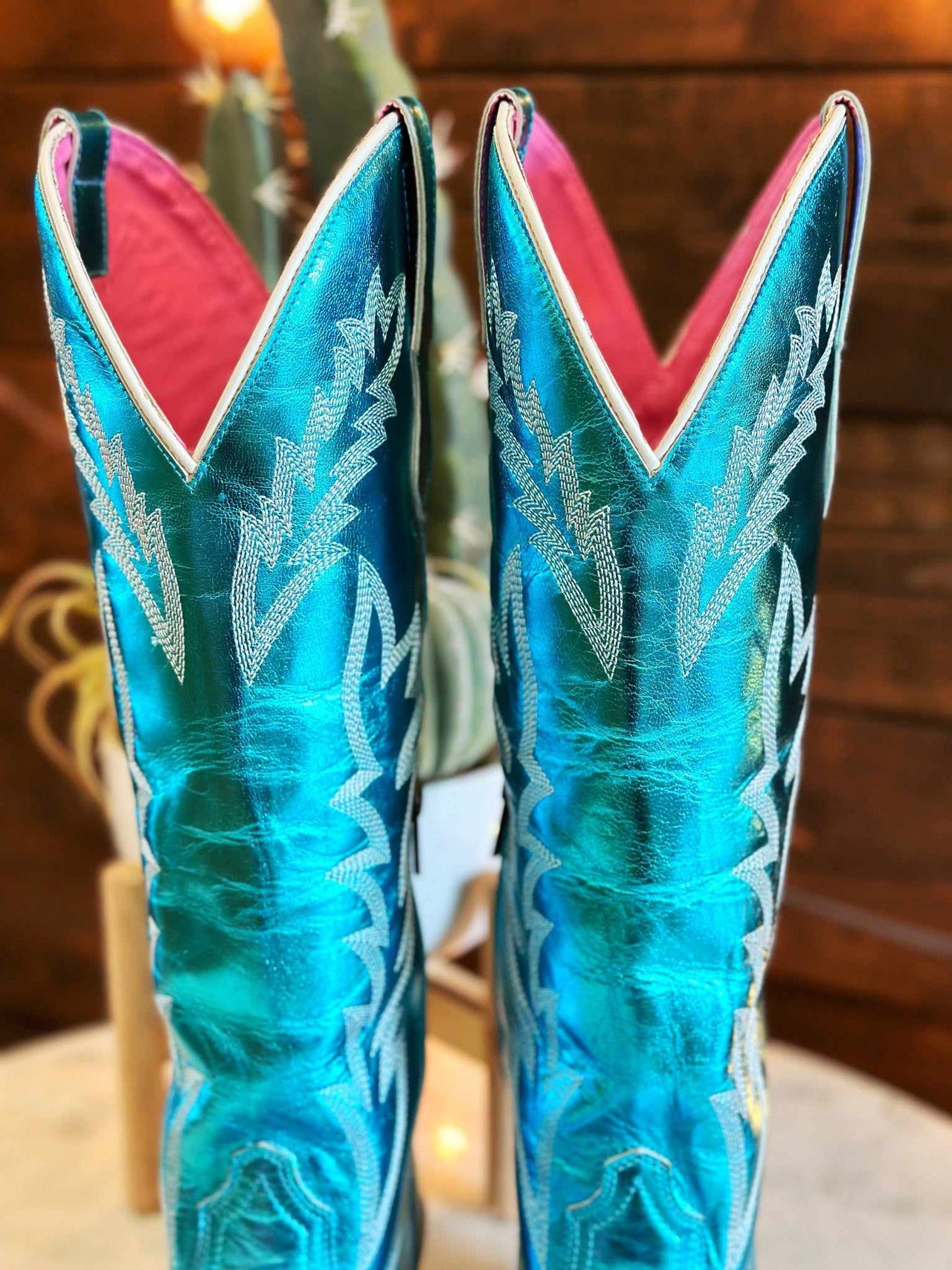 Blue and pink metallic cowgirl boots
