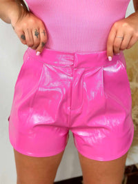 Thumbnail for Barbie pink faux leather shorts