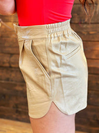 Thumbnail for Khaki High waisted faux leather shorts