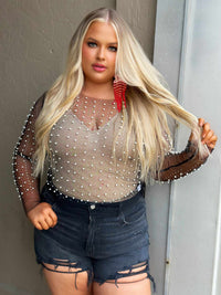 Thumbnail for Drippin In Pearls Mesh Top - Black