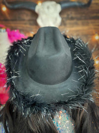 Thumbnail for Black boa cowgirl hat