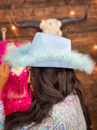 Thumbnail for Blue feather trim cowgirl hat