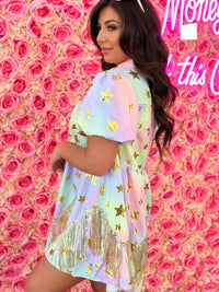 Thumbnail for Multi pastel shirt dress with stars and fringe