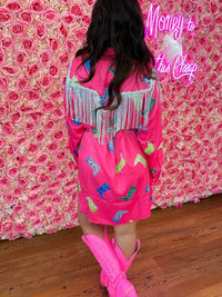 Thumbnail for Pink shirt dress with fringe