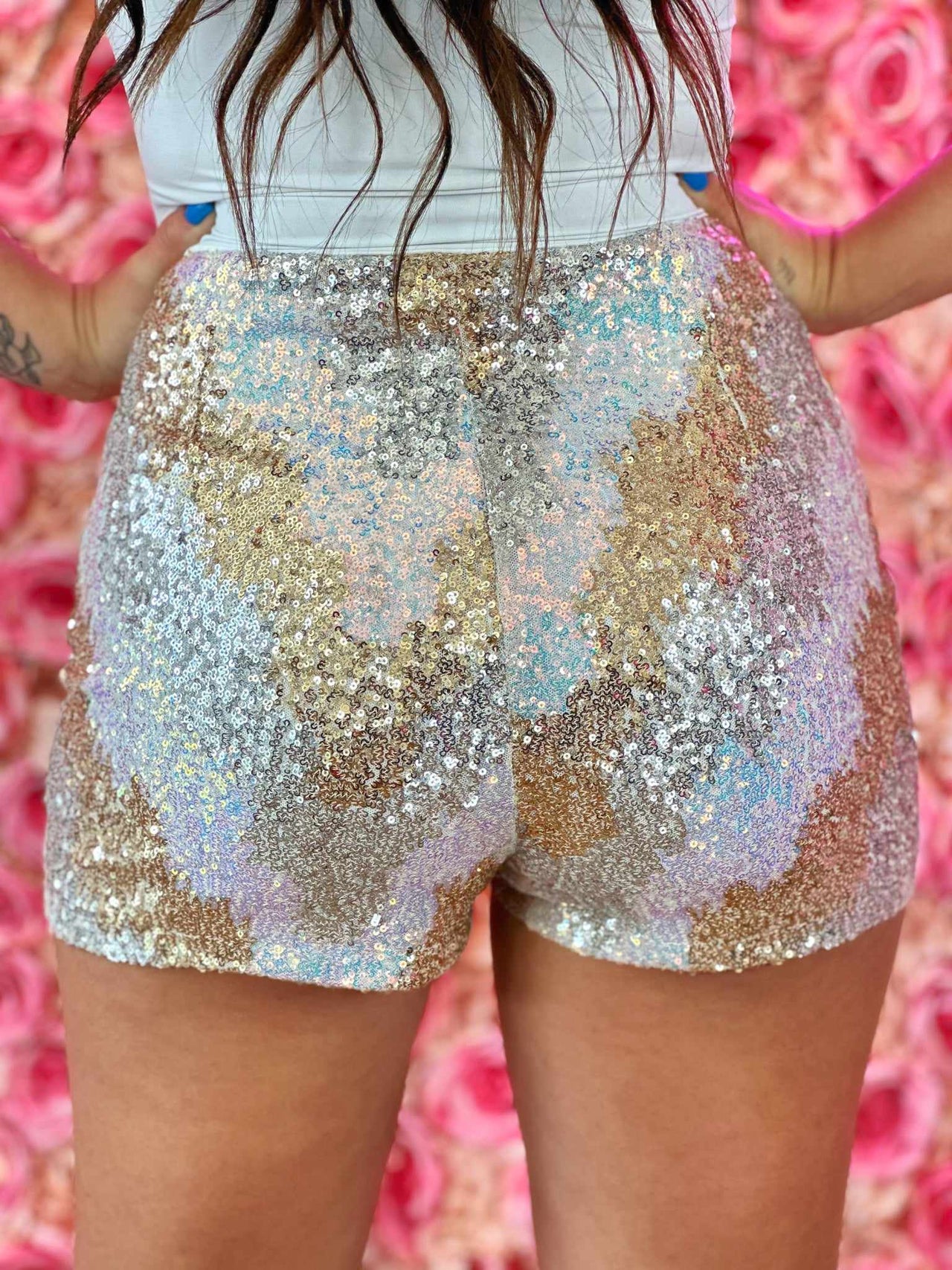 Gold sequin fitted shorts