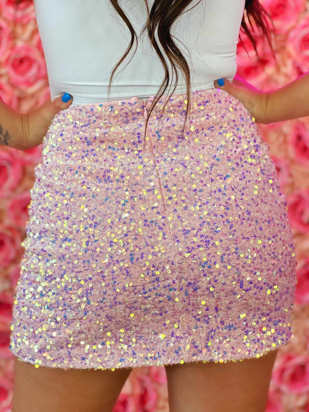 Find The Spotlight Sequin Skirt - Baby Pink
