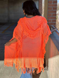 Thumbnail for Hooded kimono with tassels in orange