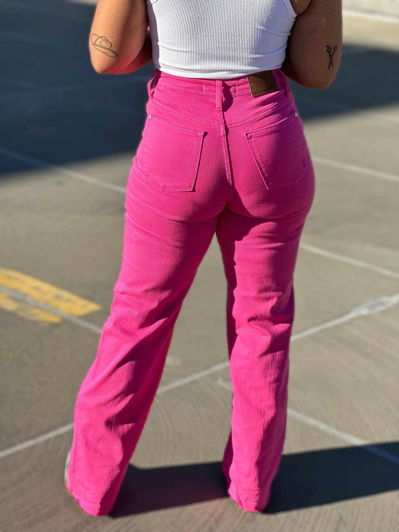 Judy Blue High Waisted 90's Straight Jean - Hot Pink