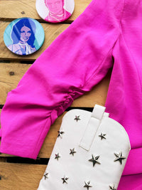 Thumbnail for Pink shirred sleeve blazer made from recycled material