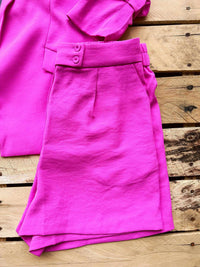 Thumbnail for Pink pleated tailored shorts made with recycled materials
