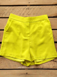 Thumbnail for Yellow tailored flat front shorts.