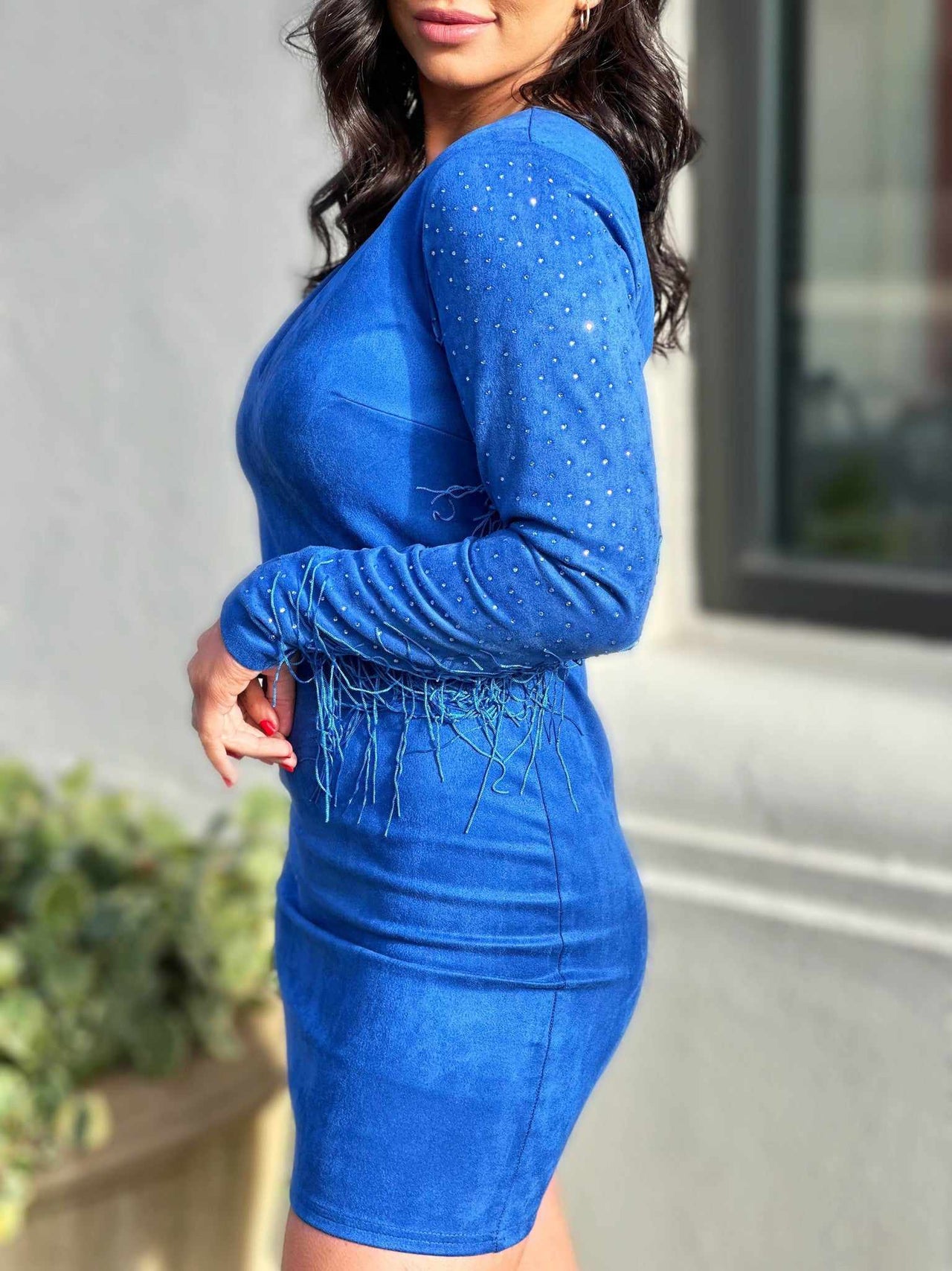 Swiftly Sueded Fringe Dress - Blue