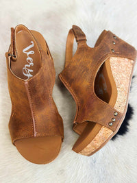 Thumbnail for Brown leather wedge slingback sandal