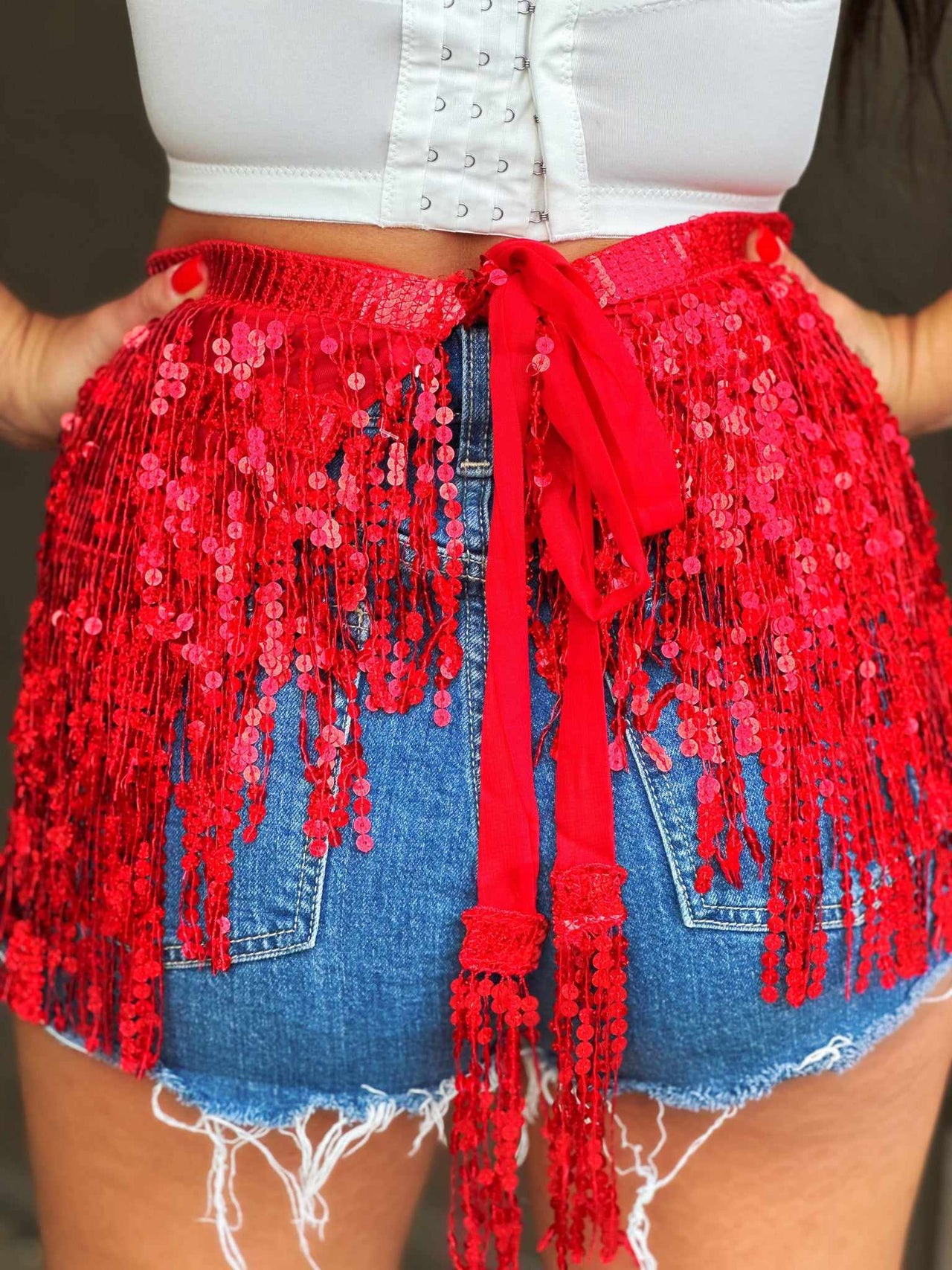 Flirty Festival Sequin Fringe Skirt - Red
