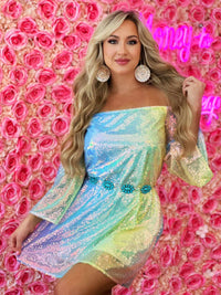 Thumbnail for Multi pastel sequin off the shoulder dress