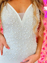 Thumbnail for Pearl studded body con white maxi dress