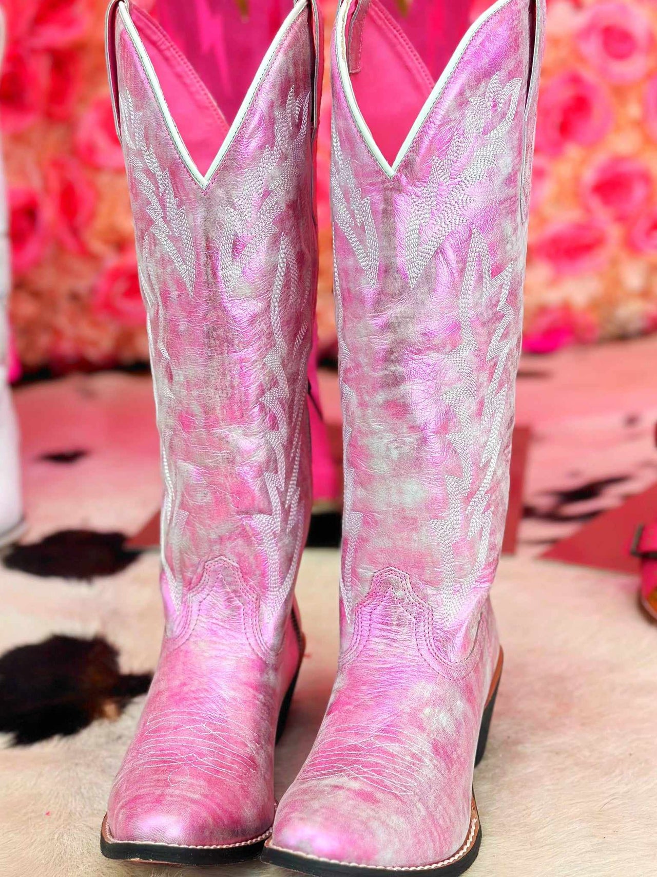 Metallic pink western boots, barbie core pink boots