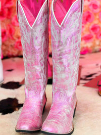 Thumbnail for Metallic pink western boots, barbie core pink boots