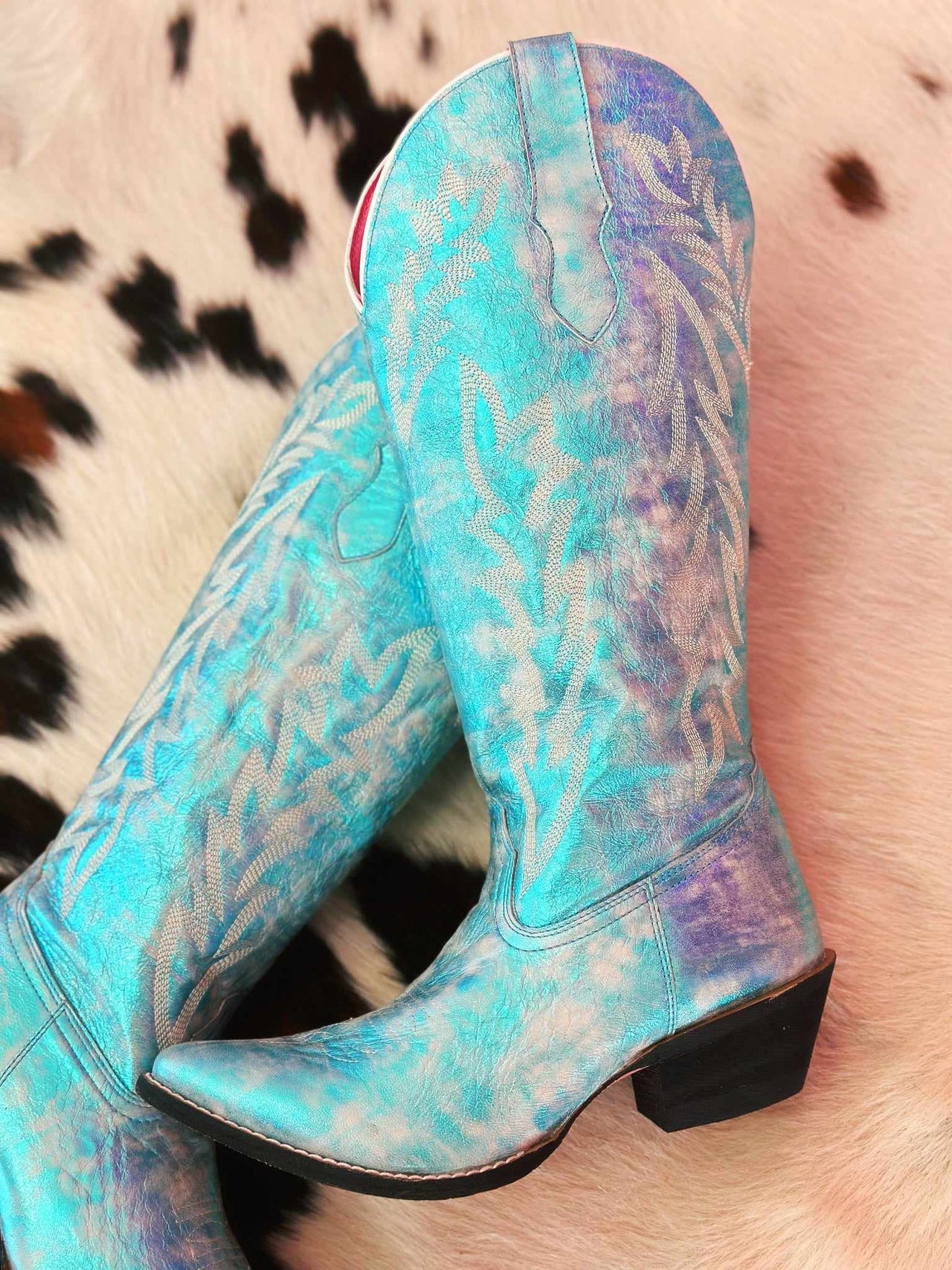 Metallic blue western boots for women