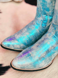 Thumbnail for OOPS BOOTS - The LeAnn Cowgirl Boot - Metallic Sky Blue