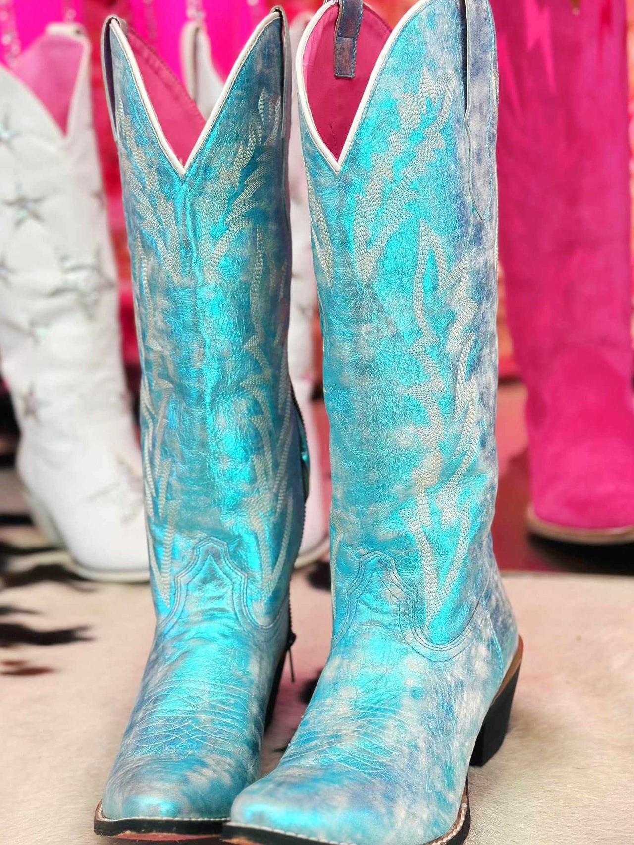 Metallic light blue cowgirl boots