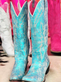 Thumbnail for Metallic light blue cowgirl boots