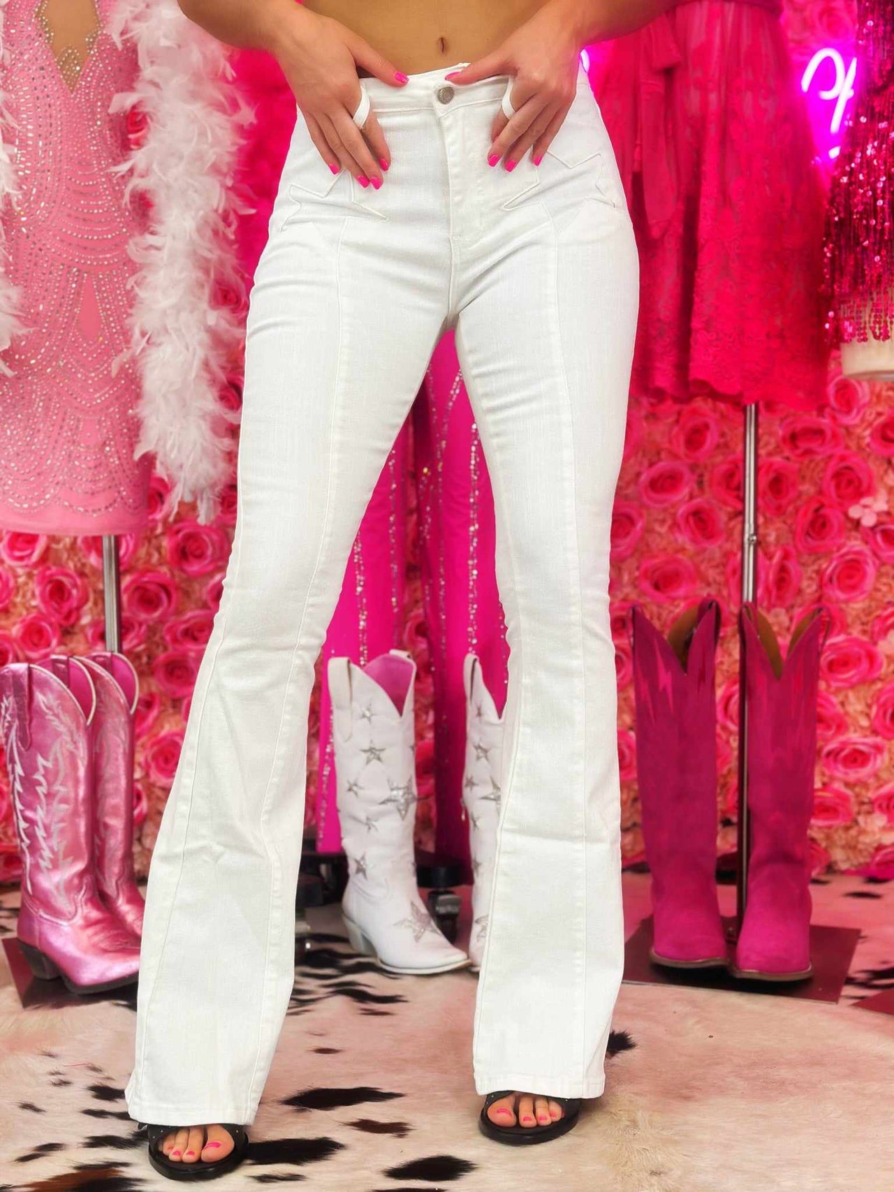 White bell bottoms with star detail