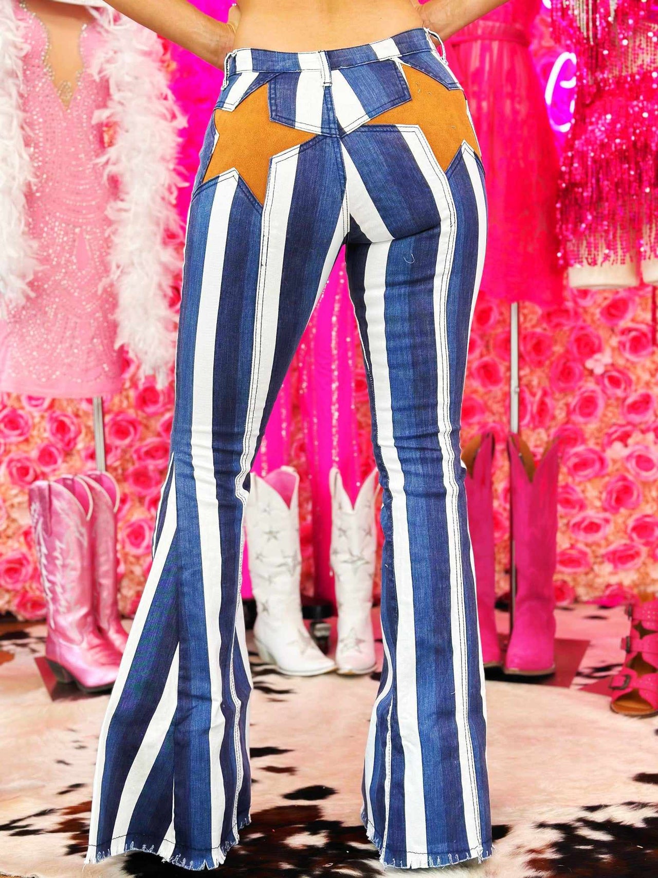 All Eyes On You Striped Flares - Navy