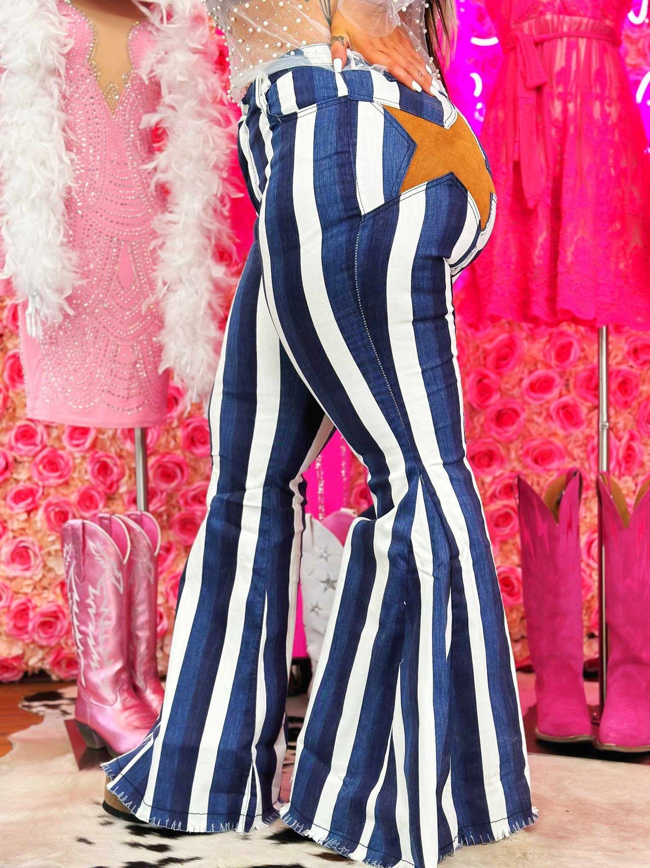 All Eyes On You Striped Flares - Navy