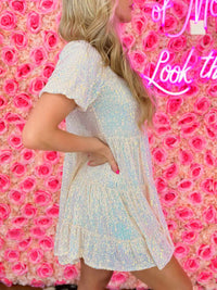 Thumbnail for sequin babydoll dress in cream