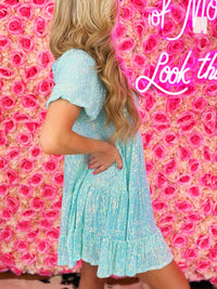 Thumbnail for Aqua sequin babydoll swing dress.
