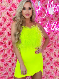 Thumbnail for Yellow feather bust mini dress