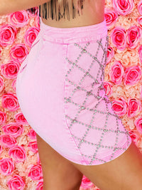 Thumbnail for Pink jean mini skirt with rhinestones.
