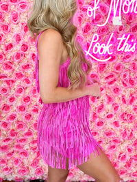 Thumbnail for Late To The Party Stud Fringe Dress - Fuchsia