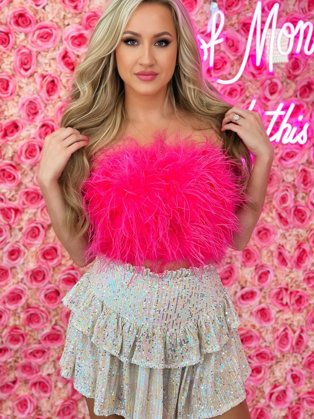 pink feather tube top