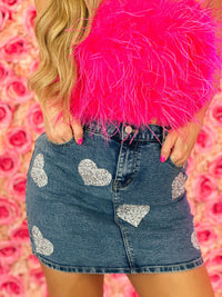 Thumbnail for denim mini skirt with sequin hearts