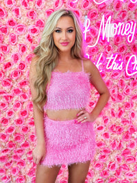 Thumbnail for pink feathered mini skirt