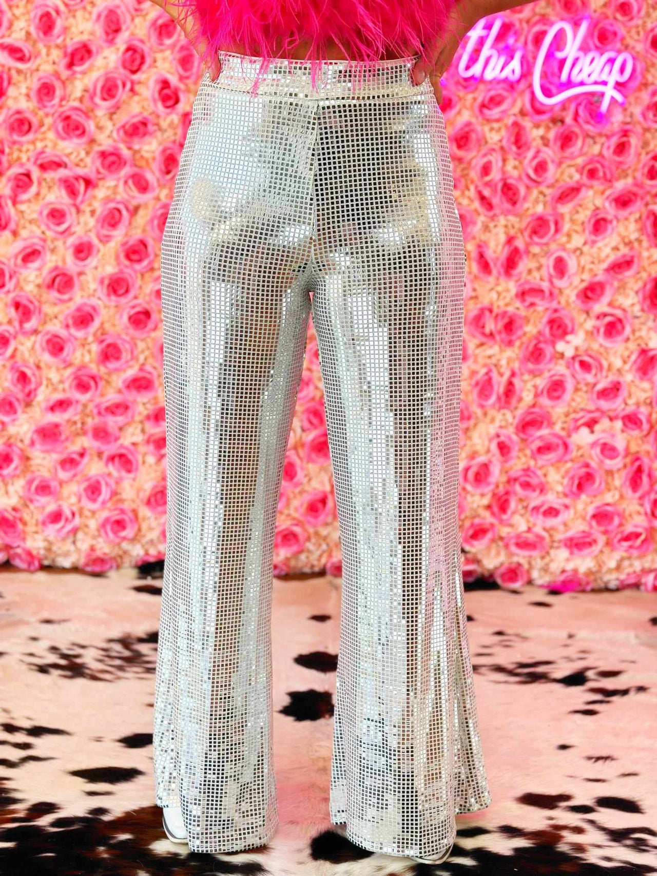 Mirrorball white sequin wide leg pants