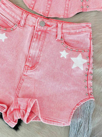 Thumbnail for Pink denim shorts with stars