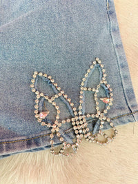 Thumbnail for Rhinestone butterfly denim shorts