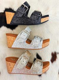 Thumbnail for Glitter wedge sandals.
