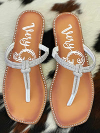 Thumbnail for Silver rhinestone thong sandals