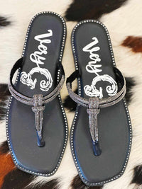 Thumbnail for Black rhinestone thong sandal.