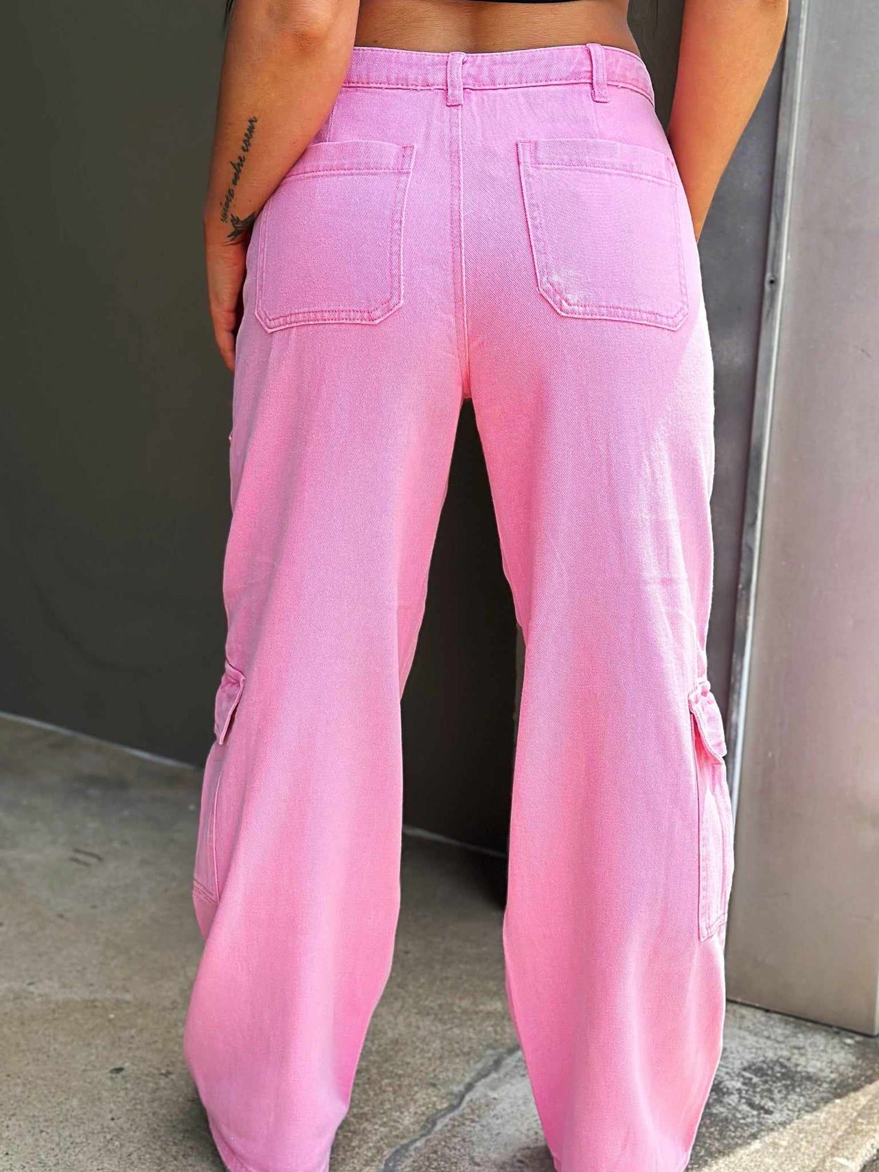 Pink denim cargo pants